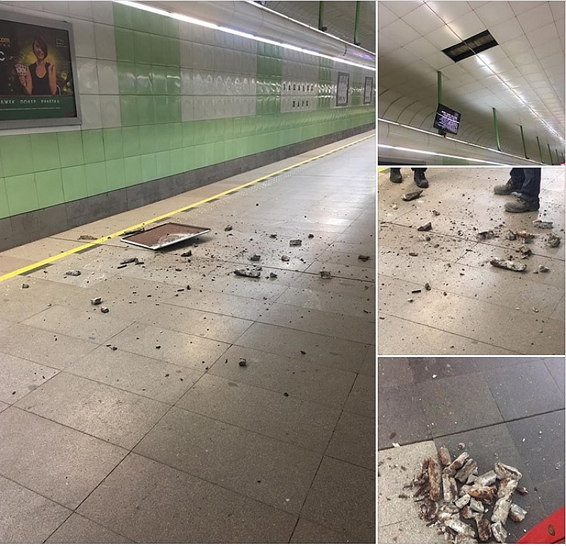 Част от тавана на метростанция Люлин“ се отчупи и падна