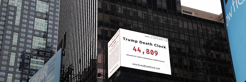 Часовникът на смъртта на Тръмп Така е озаглавен един билборд