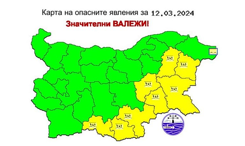 Привечер в Северозападна България валежите ще спрат. В Западна България вятърът