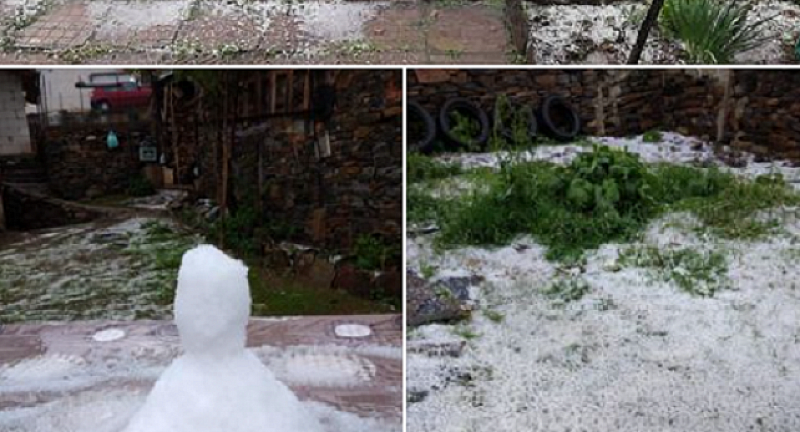 Снежен човек от падналата градушка направиха в ардинското село Млечино
