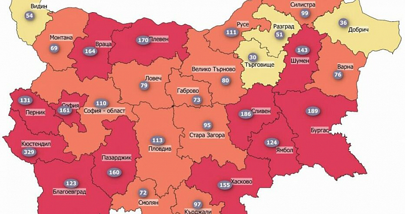 12 области в България отново са в червената зона по