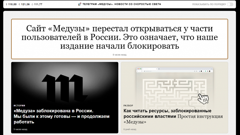 Мотивът на властите в Москва за сайта Медуза е че