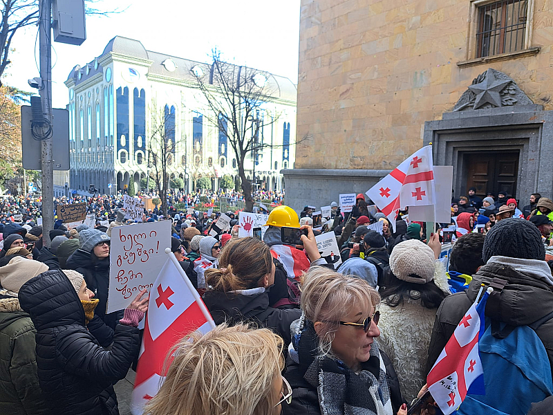 Сред протестиращите беше и досегашната президентка на страната Саломе Зурабишвили