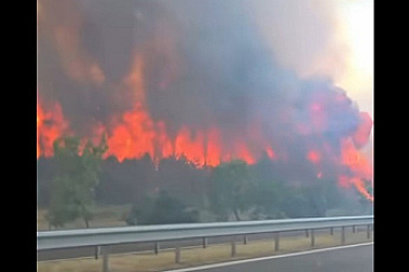 Кошмар на АМ „Тракия“: Огромен пожар спря движението и в двете посоки