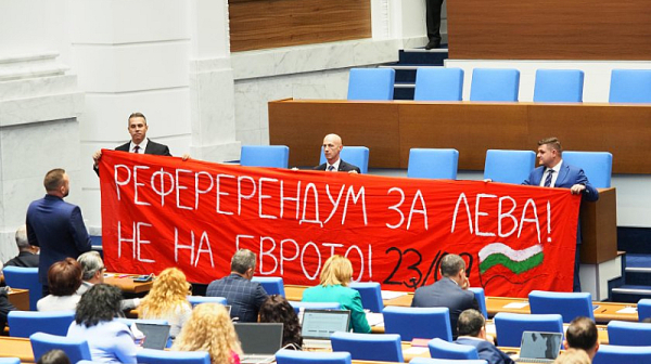 Възраждане искаха референдум за лева… с плакат, изписан грешно