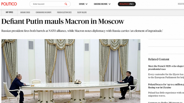 Politico: Упоритият Путин схруска Макрон в Москва