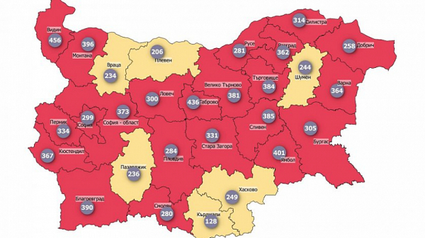 Почти цяла България е в червената зона по заболеваемост от коронавирус