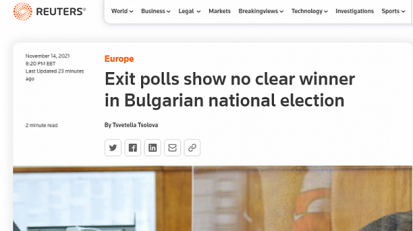 Reuters: Без ясен победител според първите изборни резултати в България