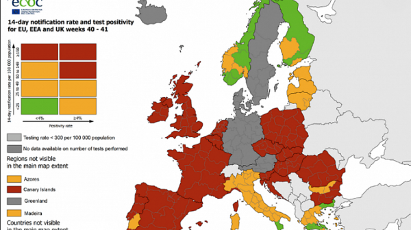 Над половината държави в Европа са червена зона за Covid-19